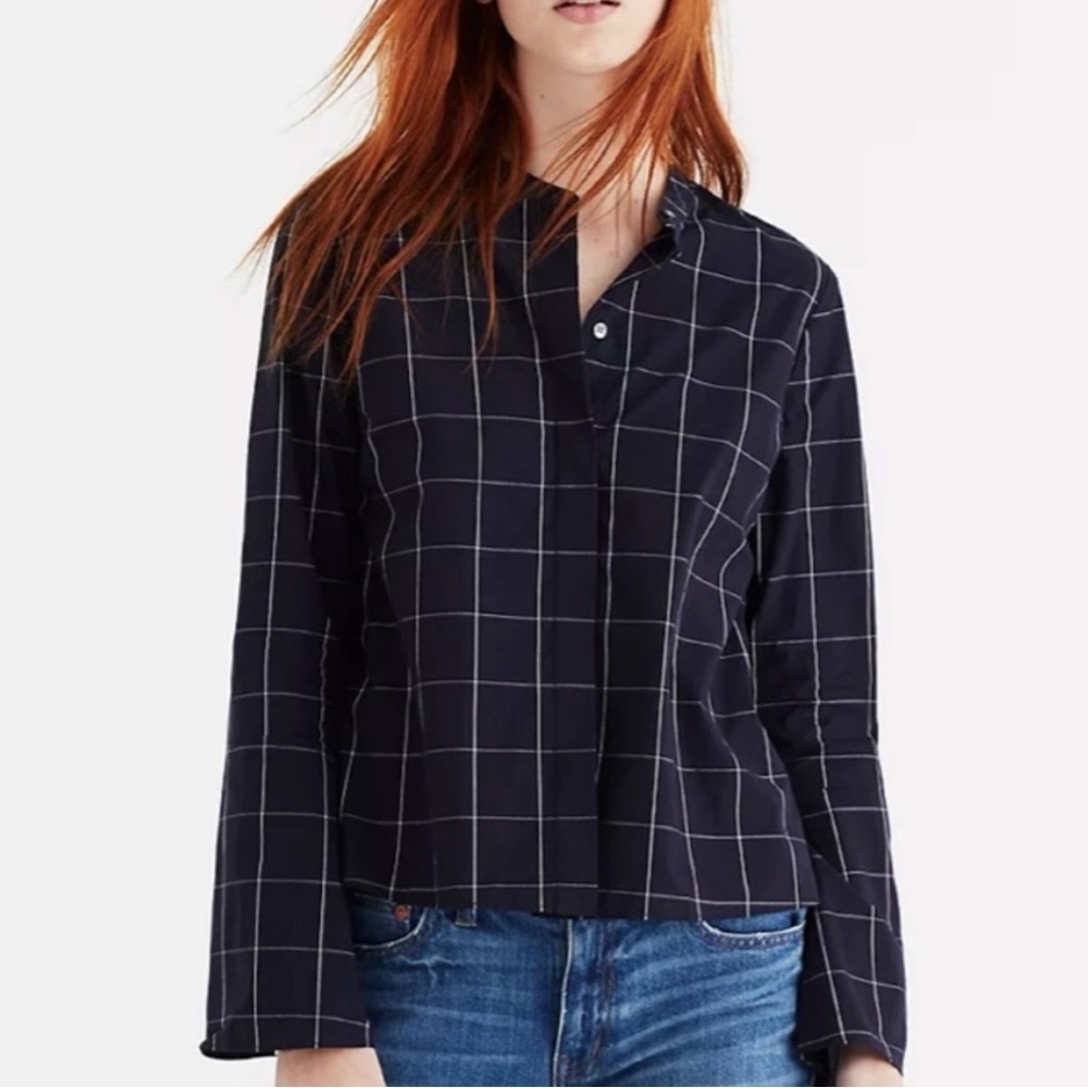 Madewell Windowpane Bell Sleeve Shirt